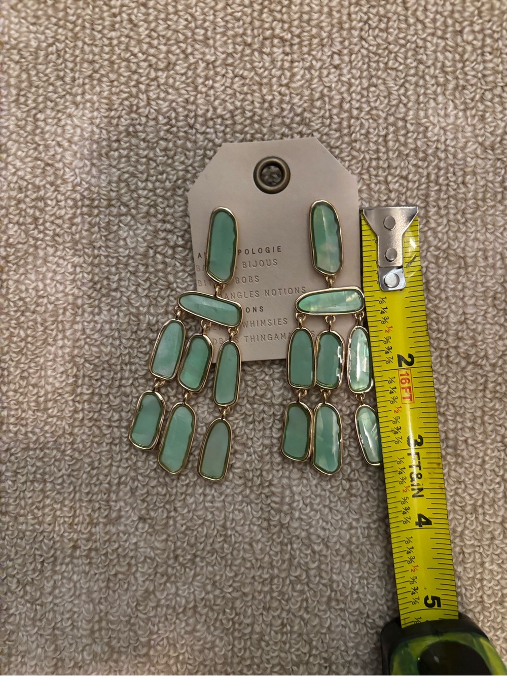 Anthropologie Colorful Teal Green Stone Drop Tiered Chandelier Earrings NWT!